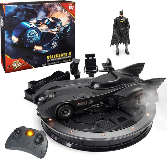 DC Comics, Official 1989 Batmobile RC, Exclusive Batman Figure, Limited Edition Collector's Item, Smoke Effects, Batcave Chargeable Base, Ages 14+