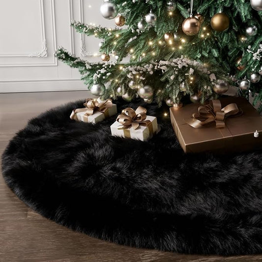iMucci 60inch Christmas Tree Skirt Wool Fur Black Tree Skirt Small Tree Skirts Black Trees Skirt Holiday Party Decoration
