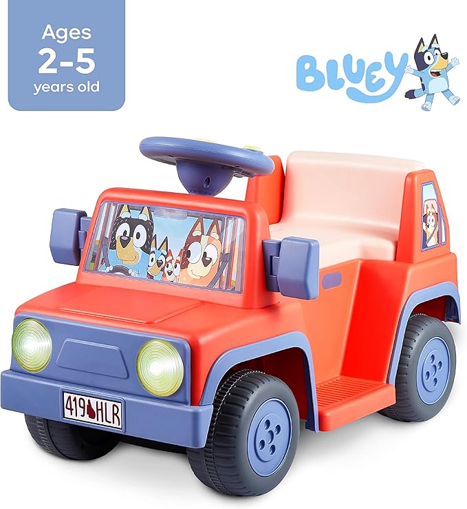 Bluey 6V Ride On Car for Toddlers - Interactive Electric Car for Kids with Sound Effects & Music, Riding Toy for Boys & Girls, Includes 6V Rechargeable Battery & Charger