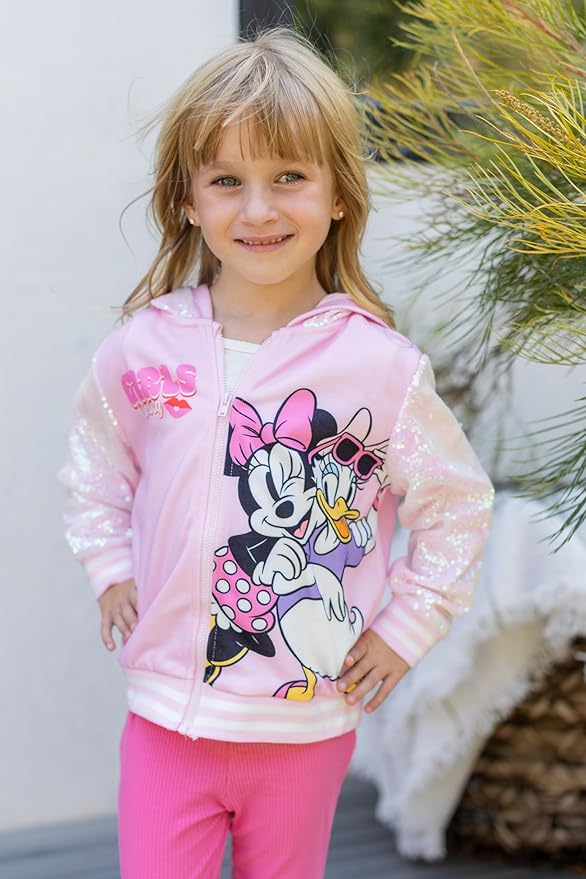 Disney Frozen Elsa Stitch Minnie Mouse Toddler Girl Jacket Sequin Zipper Hoodie Sweatshirt Coat Birthday Clothes 3-13 Years