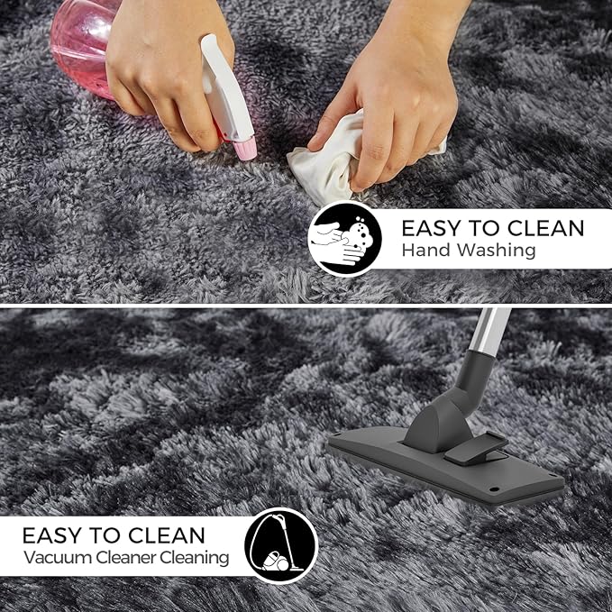 5X8 Ultra Soft Rug for Living Room, Fluffy Shag Area Rug for Bedroom, Modern Shaggy Carpets Fuzzy Rug for Teens Dorm Nursery Home Decor Aesthetic, Upgrade Anti-Skid Durable, Tie Dye Black and Grey