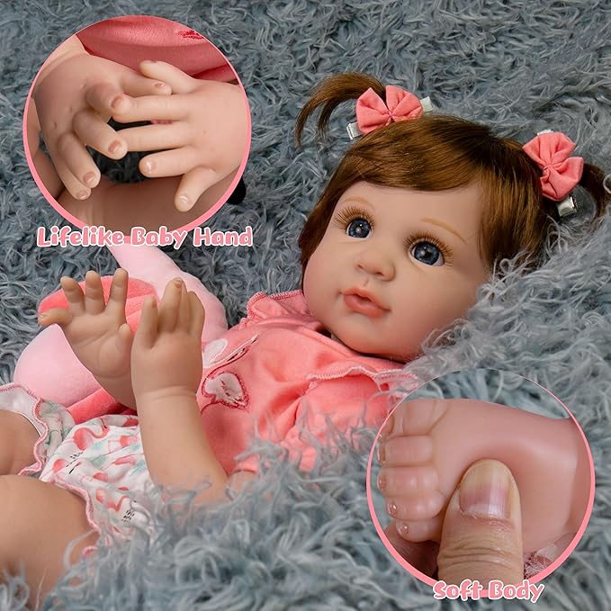 Realistic Baby Doll 22-Inch Lifelike Newborn Baby Doll Soft Cloth Body Real Life Baby Dolls with Clothes and Toy Accessories, Ideal Christmas Birthday Gift Set for Kids Age 3+