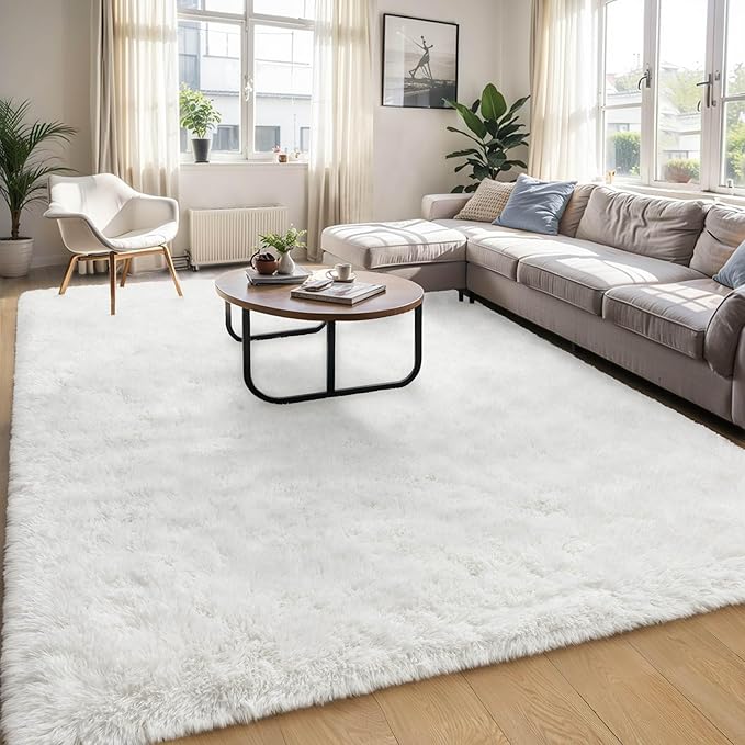 5x8 Fluffy Soft Cream White Rug for Living Room Bedroom, Large Area Rugs Super Soft Shaggy Carpet for Classroom Kids Babys Playroom Toddler Nursery Dorm Home Decor, Modern Indoor Non Slip Rug