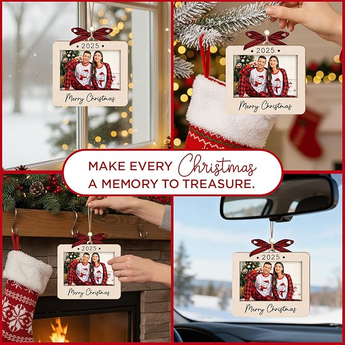 2025 Christmas Ornament Picture Frame - Couple Photo Frame Ornaments - Picture Frame Ornament For Tree - Merry Christmas Ornaments With Picture Insert - Christmas Gift For Family, Friends