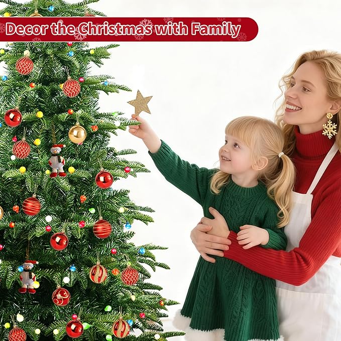 6ft Prelit Christmas Tree, Aspen Fir Artificial Christmas Tree with 210 Multicolor ETL Lights and Metal Stand, 8 Mode，PE & PVC Mixed Layered Xmas Tree for Holiday Home Decororation