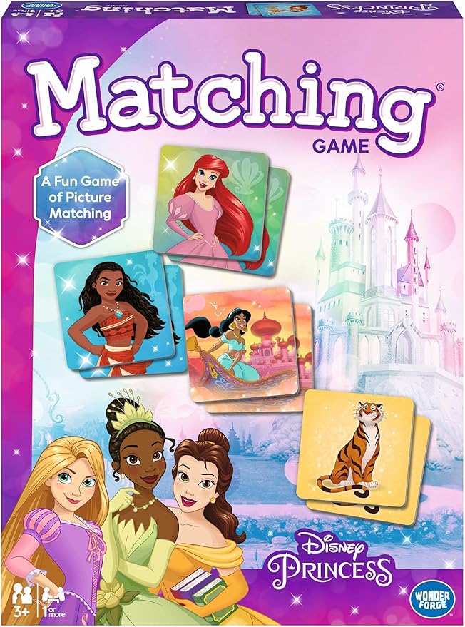 Wonder Forge Disney Princess Matching Game – Fun Memory Game for Kids Ages 3 and Up – Toddler Learning Toy Featuring Belle, Ariel, and Elsa and more Disney Princesses - Packaging May Vary