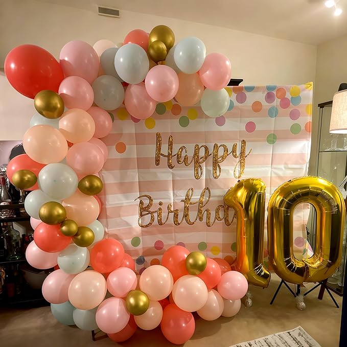 Pastel Balloon Garland Arch Kit, Colorful Coral Red Macaron Pink Orange Mint Teal Blue Champagne Metallic Gold Multicolor Latex Balloons Arch for Girls Birthday Wedding Baby Shower Party Decorations