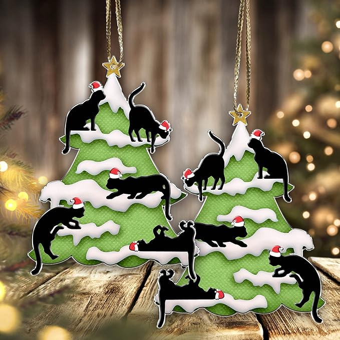 1 pcs 2 Side Printed Crazytops Black Cat Christmas Ornament - Black Cat Xmas Decor Tree Hanging - 2021 Christmas Ornament, Black Cat 10