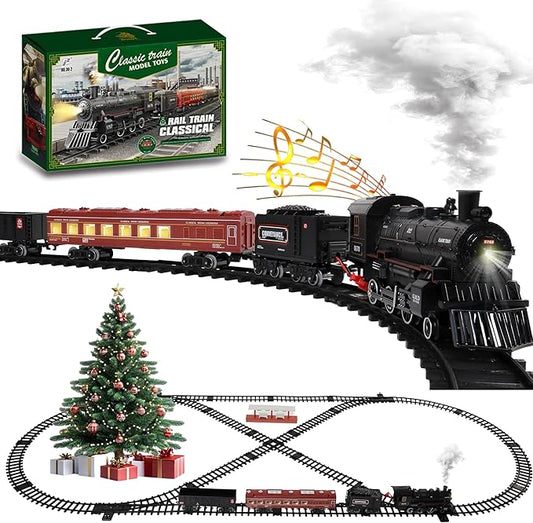 Train Set Train Toys for Kids w/Smokes, Lights & Sound Electric Trains w/Steam Locomotive Train Carriages & Luxury Tracks Model Trains for 3 4 5 6 7 8+