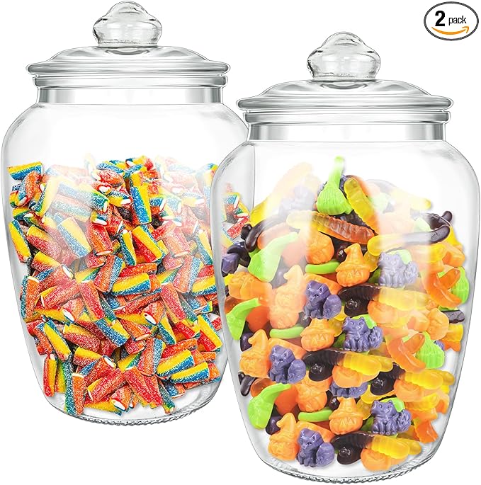 2 Pcs 74 oz Glass Candy & Cookie Jars with Airtight Lids, Decorative Apothecary Jars, Candy Buffet Containers for Kitchen Counter, Clear Food Storage Canister Home Decor