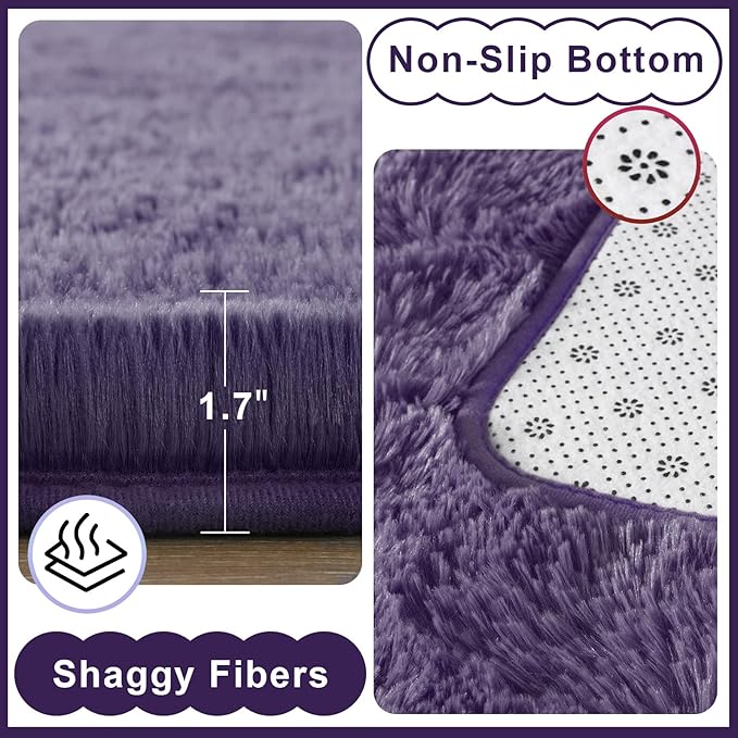 Ompaa Fluffy Rug, Super Soft Fuzzy Area Rugs for Bedroom Living Room - 4' x 6' Large Plush Furry Shag Rug - Kids Playroom Nursery Classroom Dining Room Decor Floor Carpet, Gray Purple