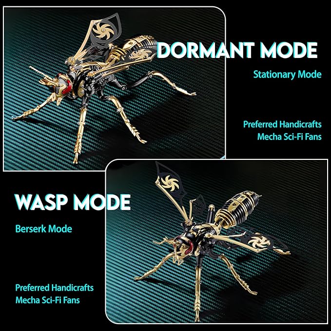 3D Metal Puzzles, Metal Puzzle Model Kits for Adults Wasp Mechanical, Steel 3D Puzzle Stainless Steel Ornaments for Adults DIY Gifts for Men Women Art Craft Gifts Toys(Blank Gold).