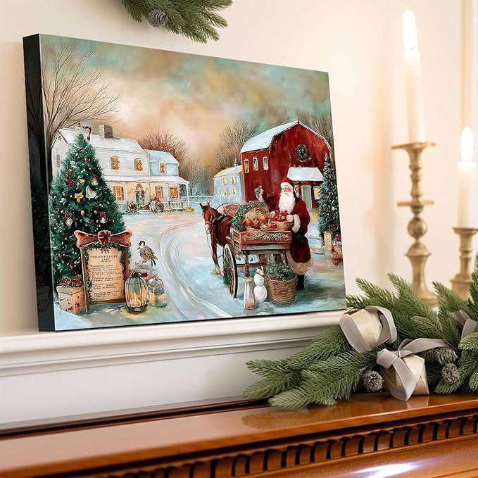 AbcCustomize Vintage Christmas Tree Farm Canvas Wall Art, Winter Country Landscape Painting Print on Gallery Wrapped Canvas, Ready to Hang Christmas Decorations & Holiday Gifts