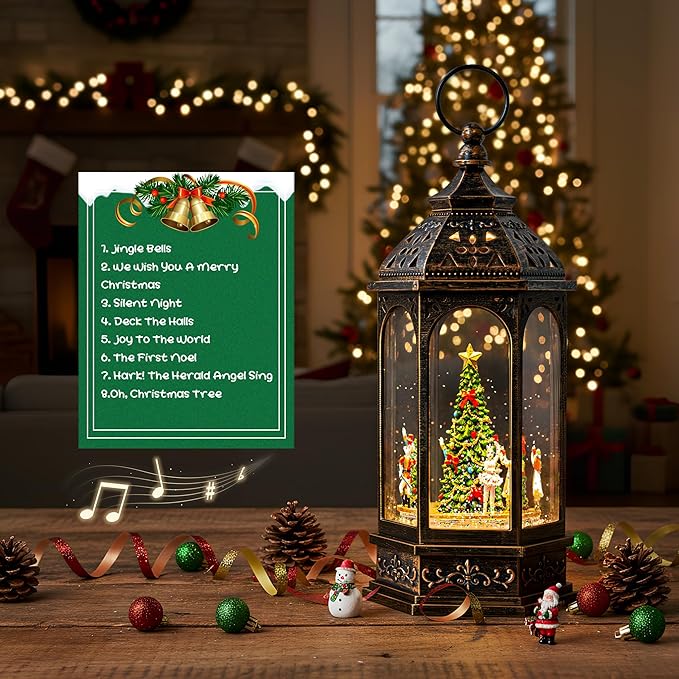 12.8'' Rotating Nutcracker Suite Scene Musical Lighted Christmas Tree Snow Globe Water Lantern with Swirling Glitter Decoration