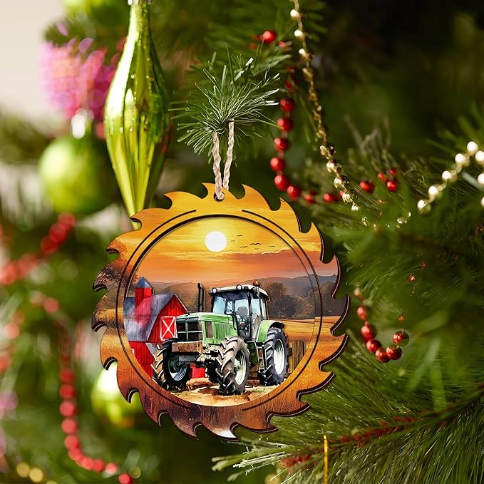 OASSIE Tractor Christmas Ornament 2025 - Wooden Rustic Farmhouse Ornaments for Tree Decoration - Tractor Ornaments Gifts for Women Men Friend, Rustic Gifts for Farmers, Farmhouse Christmas Decorations