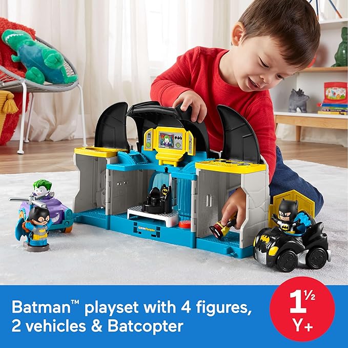 DC Super Friends Fisher-Price Little People Toddler Batman Toy Deluxe Batcave Playset with Figure for Pretend Play Ages 18+ Months