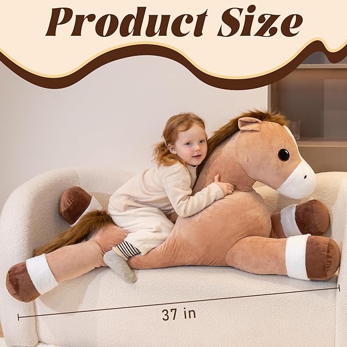 37" Giant Horse Stuffed Animals, Large Stuffed Horse Plush Pillow, Soft Large Stuffed Pony, Cute Farm Animals Plush Toys, Gifts for Kids Boys Girls on Birthday Children's Day Christmas
