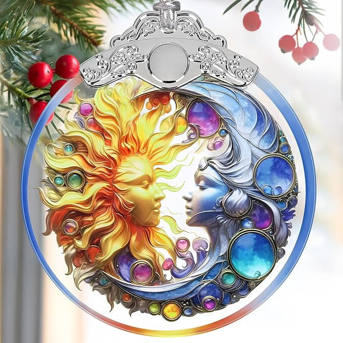2025 Ornaments for Christmas Tree - Sun and Moon Stained Glass Christmas Tree Decorations Idea - Gift Exchange