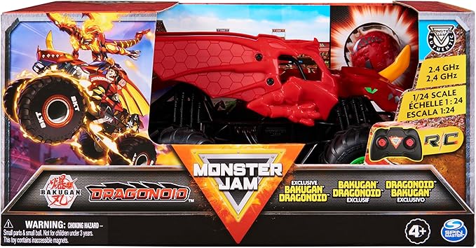 Monster Jam, Bakugan Dragonoid Remote-Control Monster Truck, Kids Toys for Boys and Girls Aged 4 and Up, 1:24 Scale