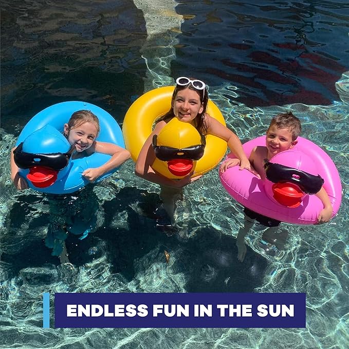 GAME 51817-BB Derby Duck Childs Ring 3 Pack - Small Inflatable Float, Summer Pool & Beach Swim Floaties for Kids Ages 3+ Up to 70 lbs., Water Fun Accessories, 2’ Long x 2.5’ Wide with 10” Center