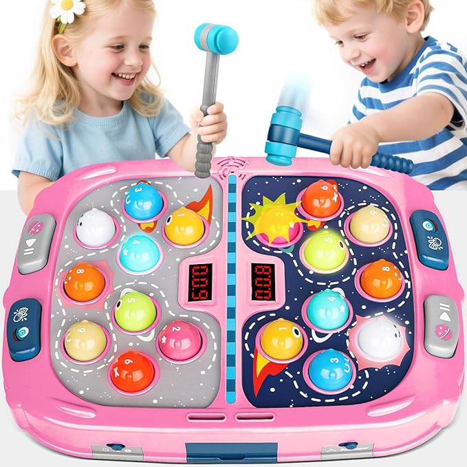 WAYKEE Whack a Mole Game, Toys for Ages 3-4 5-7 8-12 Girls Boys, Whack Game for Toddlers, Gifts for 3 4 5 6+ Year Old Girls Boys, Early Learning Educational Toys with 2 Hammers Sound & Light