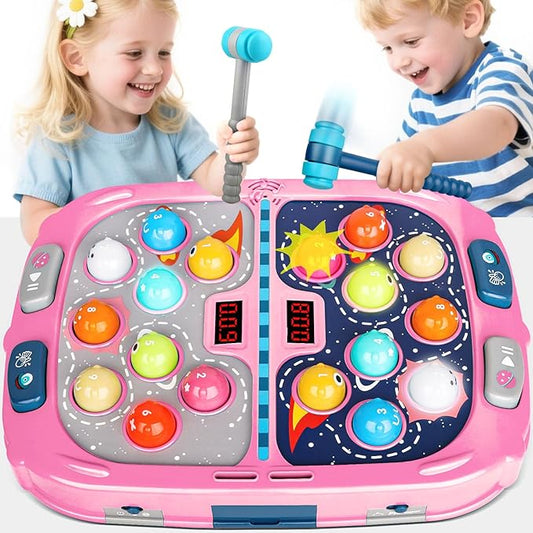 WAYKEE Whack a Mole Game, Toys for Ages 3-4 5-7 8-12 Girls Boys, Whack Game for Toddlers, Gifts for 3 4 5 6+ Year Old Girls Boys, Early Learning Educational Toys with 2 Hammers Sound & Light
