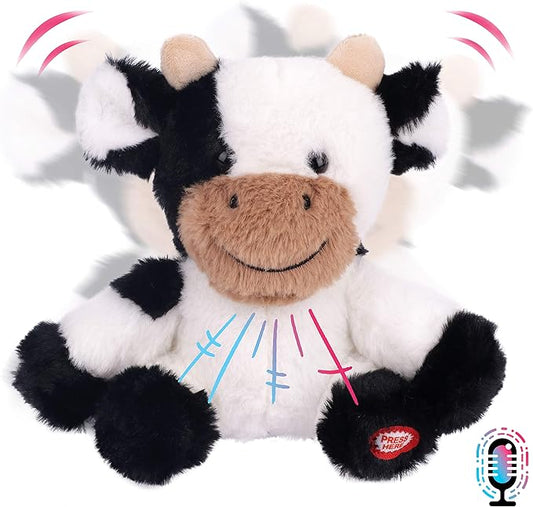 Hopearl Talking Cow Repeats What You Say Shaking Head Electric Interactive Animated Toy Speaking Plush Buddy Birthday Festival for Toddlers, 7''
