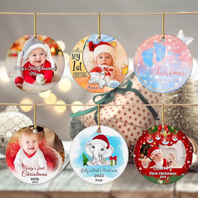 Personalized Baby's First Christmas Ornament 2025, Custom Baby 1st Photo Picture & Name Ornaments Gifts for New Mom Dad, Newborn Babies Girls Boys Personalized Family Christmas Tree Decoration Gifts