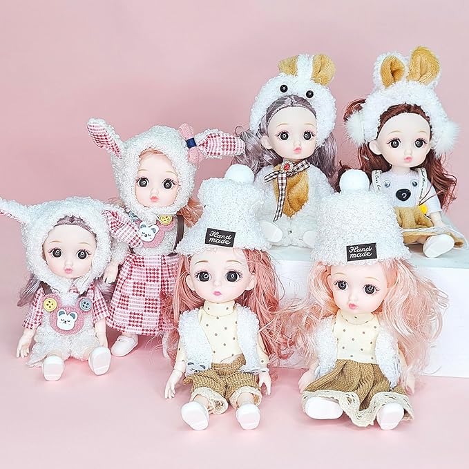 6 Pcs 6 Inch Princess Girl Mini Cute Dolls, Sister Small Princess, Miniature Little Girl for 3+ Year Old Girls