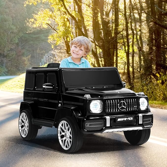 OLAKIDS 12V Kids Ride On Car, Licensed Mercedes Benz G63 Electric Vehicle with Remote Control, Double Open Doors, Music, Bluetooth, 2 Speeds, Wheels Suspension, Battery Powered Driving Toy (Black)