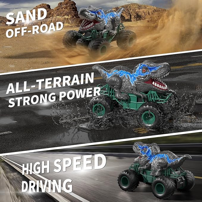 Bennol 2.4GHz Dinosaur Remote Control Cars Toys for Kids Boys 4-7 5-7 8-12, RC Dinosaur Car Toys with Light, Sound, Spray, Indoor Outdoor Toys Gifts for 3 4 5 6 Year Old Boys, RC Car Toys for Boy