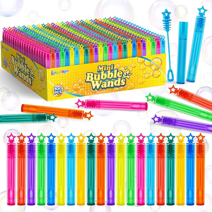 Letapapa Bubble Wand, 500 Pcs Mini Bubble Wands Bulk in 10 Colors, Bubble Easter Halloween Party Favors for Kids, Summer Toys, Indoor Outdoor Activity, Themed Birthday, Wedding, for Girls & Boys