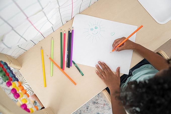 Avenlur Flair Montessori Style Wooden 5 in 1 Indoor Playhouse Play Tent with Desk Table, Chair, Chalkboard, Floor Cushion and Curtain Shades for Babies, Toddlers, Kids (Large, Windowpane)