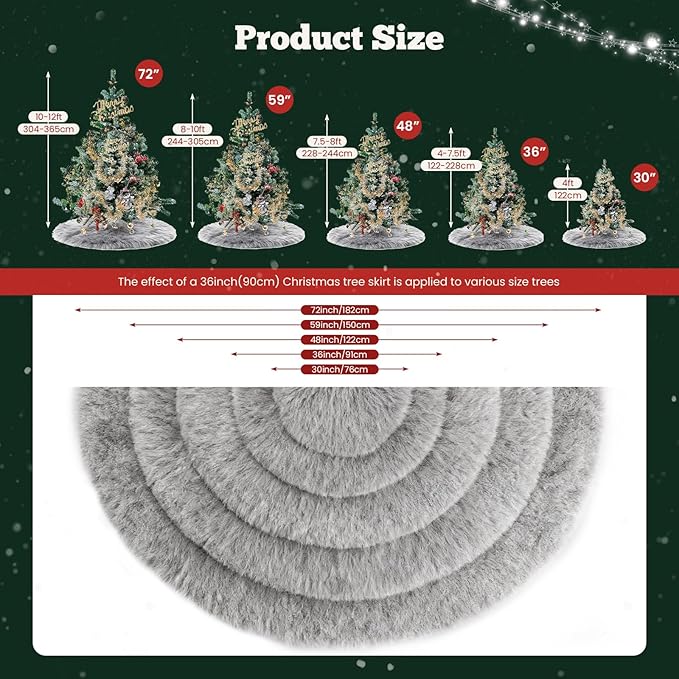 iMucci 48inch Christmas Tree Skirt Wool Fur Grey Tree Skirt Small Tree Skirts Grey Trees Skirt Holiday Party Decoration