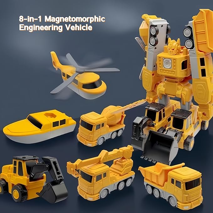 Magnetic Transform Engineering Car Assembled Toys with Storage Box, Magnetic Cars and Trucks for Kids,Magnetic Blocks for Toddlers,Outdoor Activities for Kids Ages 3-5 4-8