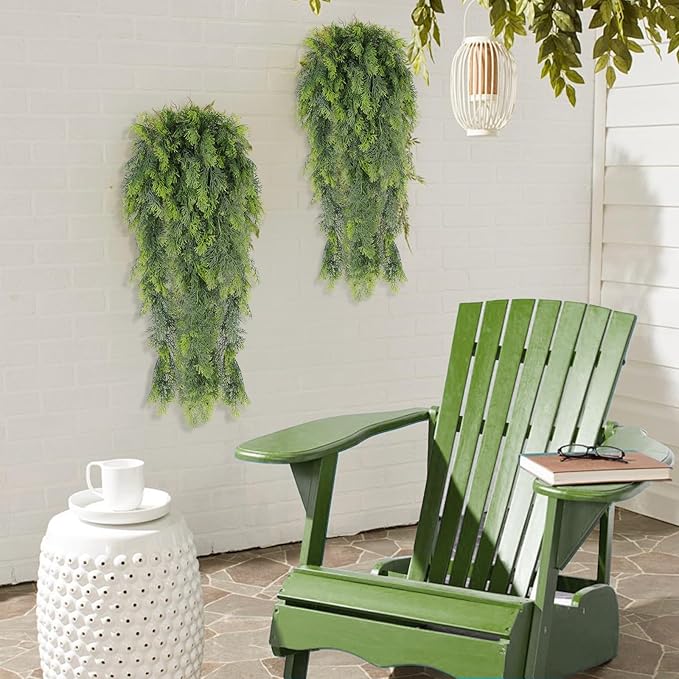 RECUTMS 3 Packs Artificial Hanging Plants Fake Plant Faux Boston Ferns Ivy Vines Greenery UV Resistant Plastic for Indoor Outdoor Room Wall Decor (White)