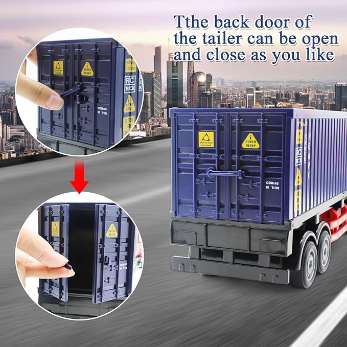Mostop RC Semi Truck with Trailer - 22.5 Inch Remote Control Semi Truck Toy for Kids, 1:24 Scale Container Truck with 2 Batteries, Carrier Van Transport Vehicle with LED Light & Music,Great Gift