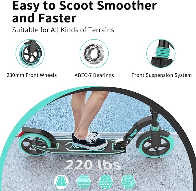BELEEV V8 Scooters for Kids Ages 6+ with Light-Up Deck, 2 Wheel Folding Scooter for Adults Teens, 4 Adjustable Height, Lightweight Sport Commuter Scooter, Sturdy Frame, Max Load 220 lbs