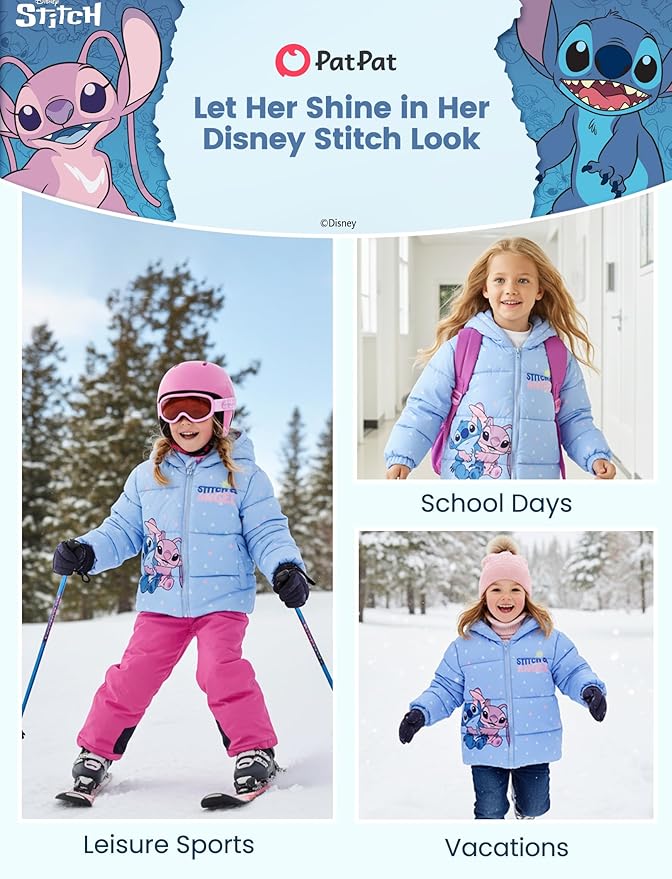 Disney Stitch Frozen Elsa Minnie Mouse Toddler Girl/Boy Puffer Jacket Kids Heavyweight Hooded Warm Winter Down Coat 2-13Years