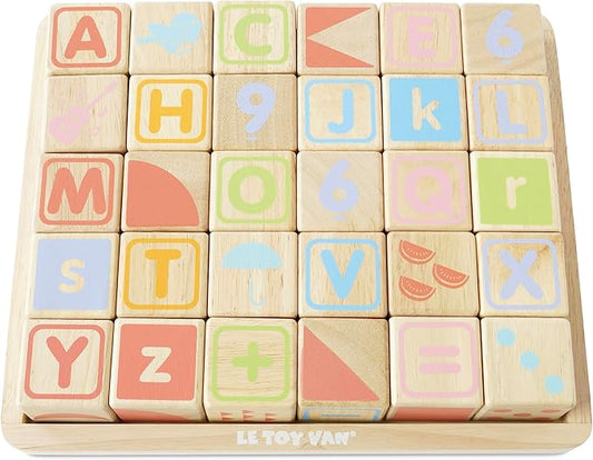 Le Toy Van - Petilou Wooden Educational ABC Wooden Blocks | Educational Wood Toys for Toddlers and Babies | Suitable for A Boy Or Girl 1 Year Old +