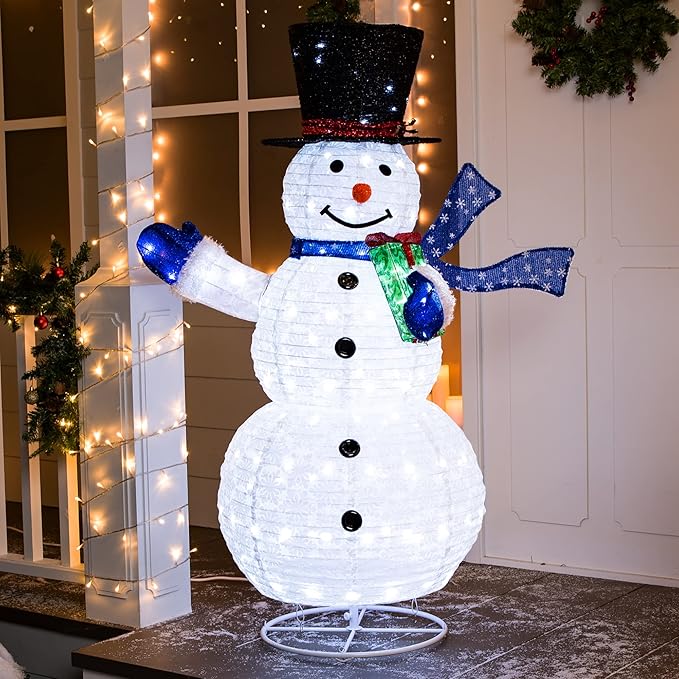 Joiedomi Snowman Christmas Outdoor Decoration, 150 LED Lighted Christmas Holiday Decorations, Collapsible Snowman Yard Lights Backyard Garden Lawn Xmas Decor, Blue Scarf