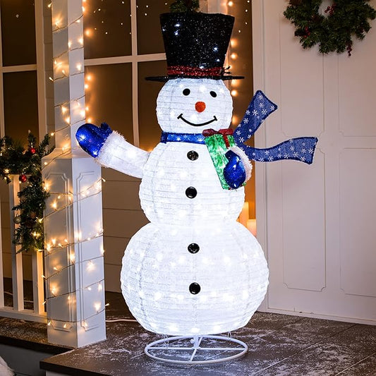 Joiedomi Snowman Christmas Outdoor Decoration, 150 LED Lighted Christmas Holiday Decorations, Collapsible Snowman Yard Lights Backyard Garden Lawn Xmas Decor, Blue Scarf