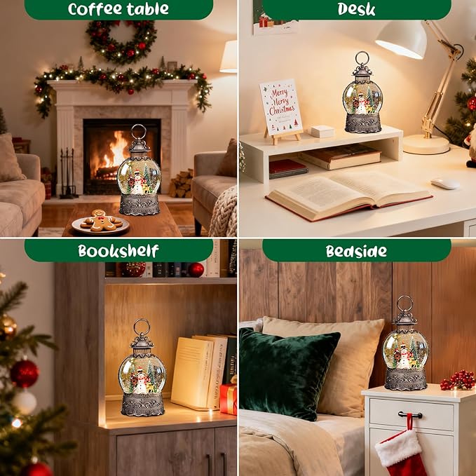 Christmas Snow Globes Lantern, Snowman and Christmas Tree Christmas Decorations Indoor, 6H Timer Battery & USB Powered Light Up Musical Snow Globes for Kids Women Adults Gift Thanksgiving Home Decor