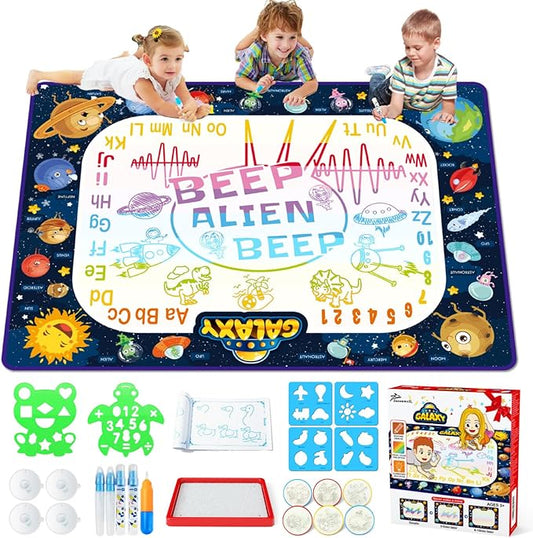 Jasonwell Aqua Water Doodle Mat 48 x 36 Inches Large Magic Drawing Doodling Mat Coloring Mat Educational Toys Christmas Birthday Gifts for Kids Toddler Boys Girls Age 2 3 4 5 6 7 8 Year Old (Galaxy)
