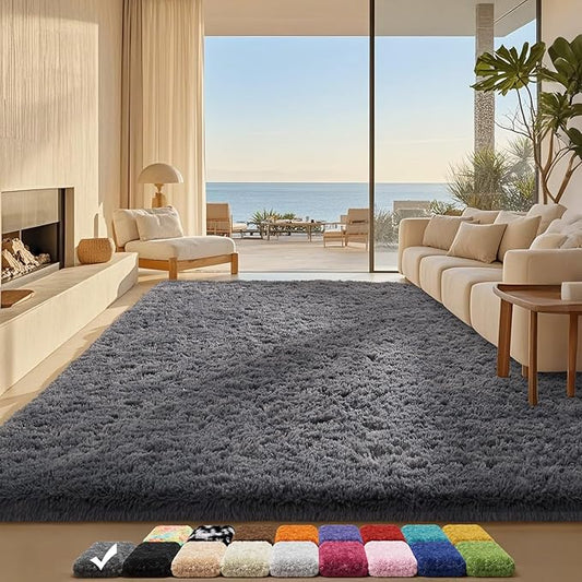 Ophanie 5x8 Area Rug, Grey Rugs for Living Room Fluffy Shag Large Fuzzy Plush Soft Rug, Gray Shaggy Carpets for Bedroom, Kids Boys Girls Dorm Nursery Home Decor Aesthetic