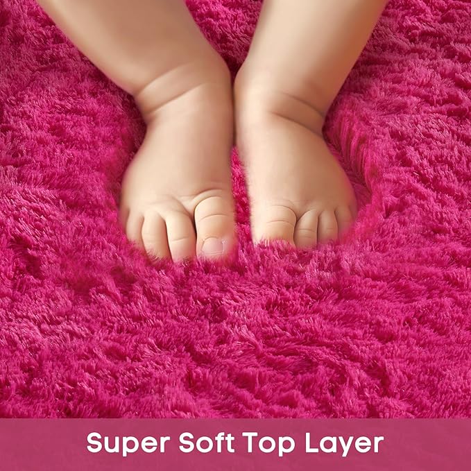 Ophanie Hot Pink Rugs for Bedroom Living Room, Fluffy Fuzzy Furry Carpet, Plush Soft Shaggy Bedside Indoor Floor 4x6 Area Rug for Kids Girls Boys Baby Teen Dorm Nursery Home Decor Aesthetic