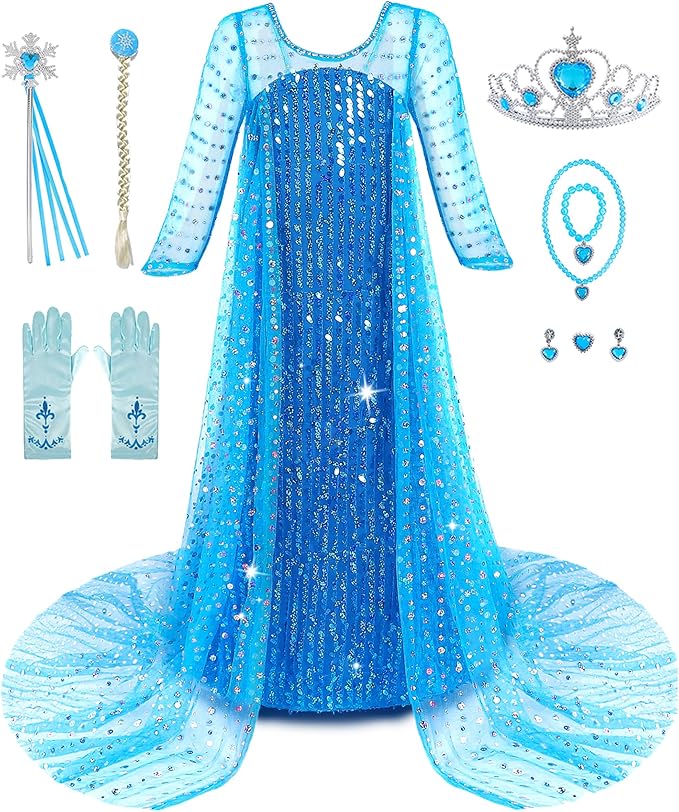 Princess Dresses for Girls Luxury Sequin Princess Costume Kids Fancy Dress up for Halloween Carnival Party Cosplay