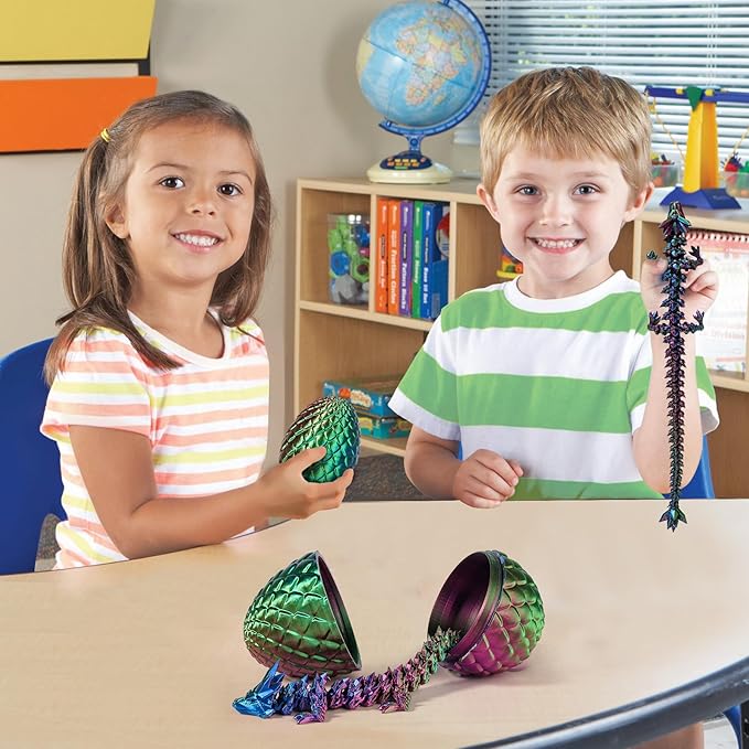 12''3D Printed Dragon and 4.73''Egg - 3D Printed Toys, Articulated Crystal Dragon Egg with Dragons Inside Fidget Toy, Decor Dragons Collectible Figurines (Blue Green Purple,12inch)