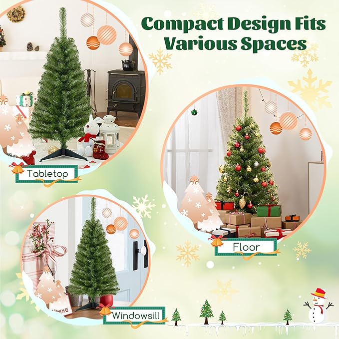 GOLFLAME 3FT Artificial Christmas Tree, Premium Mini Xmas Pine Tree with Stand Base Thicken Tips, Great Holiday Decoration (Green)