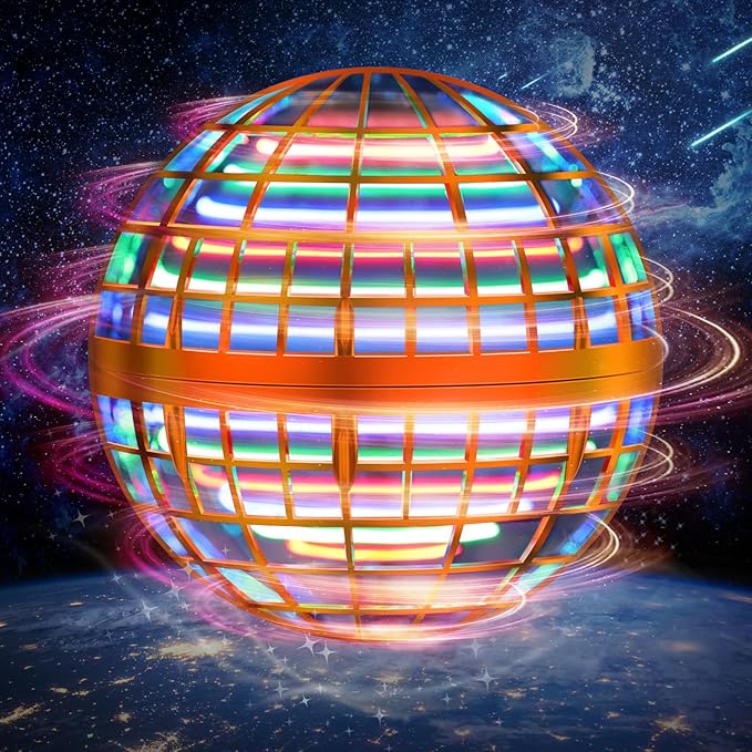 LEMATRIX Flying Orb Ball Toy, Hover Ball Boomerang Fly Fidget Spinner, Cool Toys Gifts for 6 7 8 9 10 11 12+ Years Old boy Girls Teens, Hand Mini Drone Cosmic Globe, Indoor Outdoor Toys(Orange)